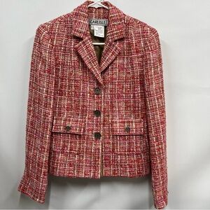CARLISLE 2 Tweed Blazer Jacket Coat Pink Red Orange Ivory Wool Silk Suit Career